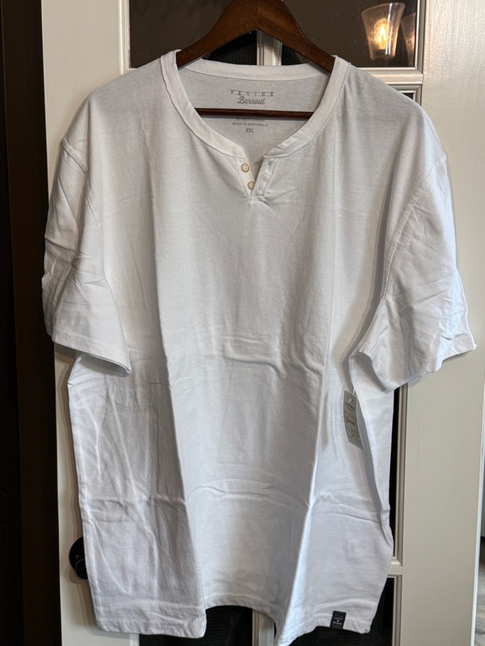 LUCKY BRAND Venice Burnout White Short-Sleeve Lightweight Henley Tee XXL NWT
